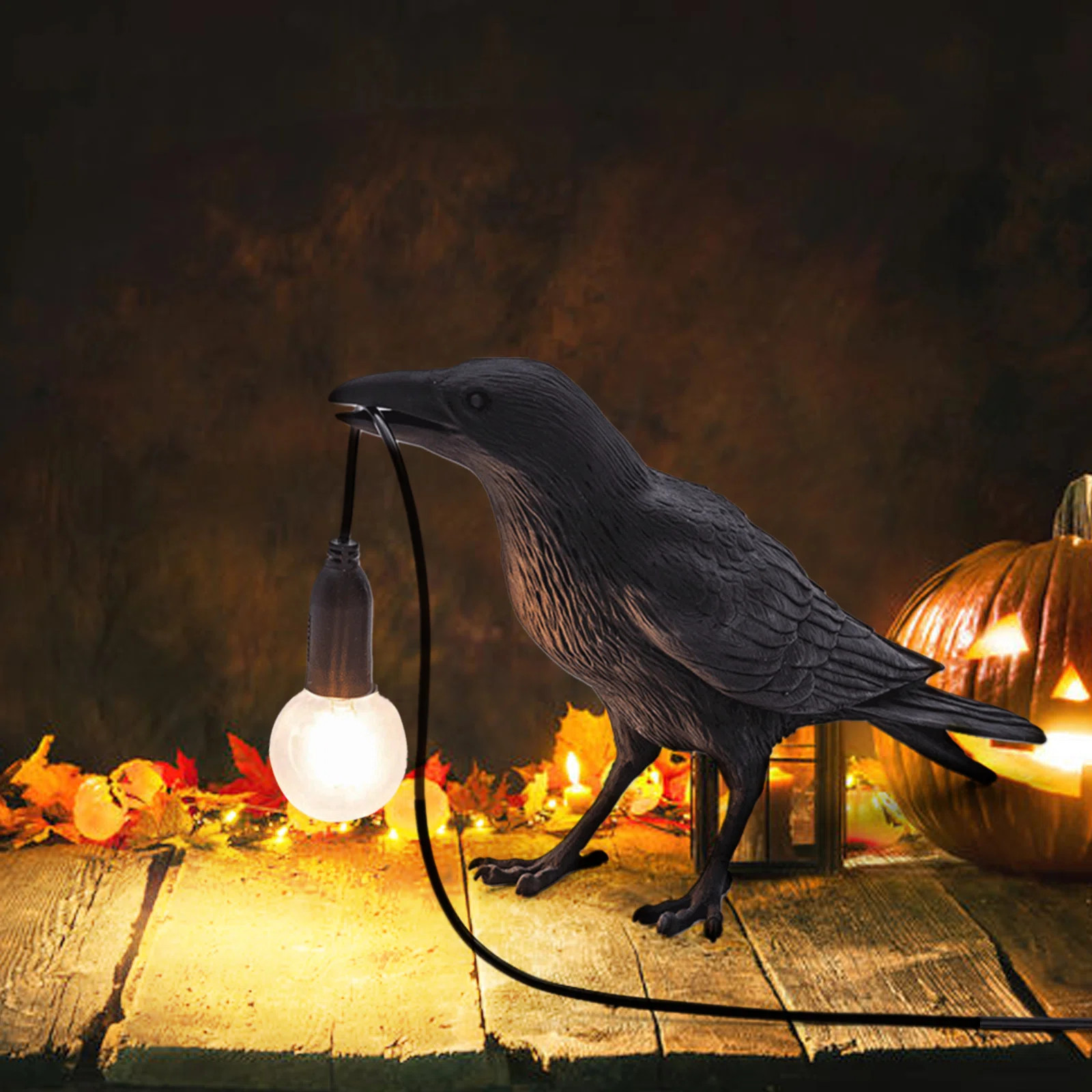 Loon Peak® Raven Pulg in Table Lamp Gifts LED Resin Novelty Lamps Desk Light for Halloween Decor... | Wayfair North America