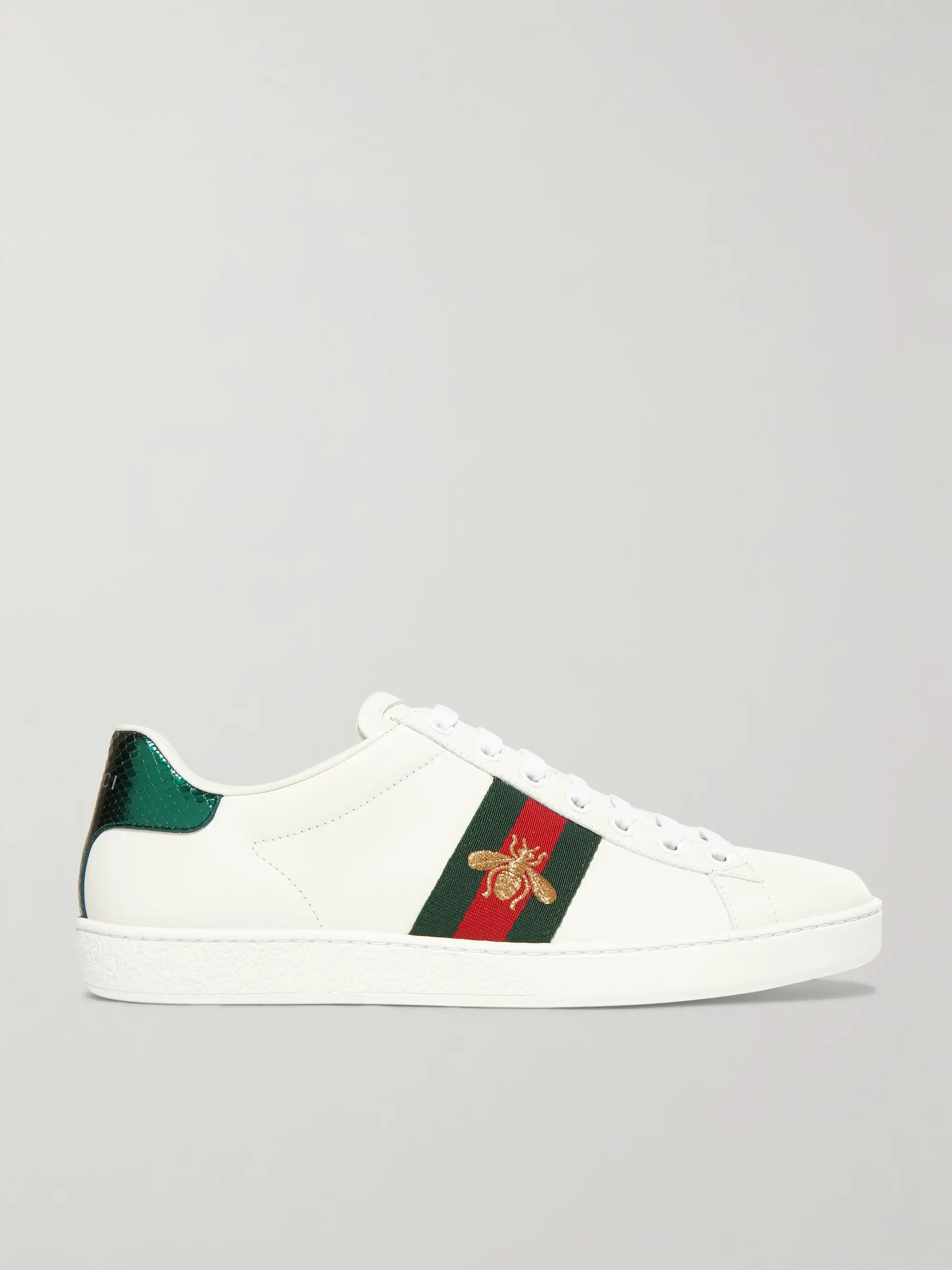 Ace watersnake-trimmed embroidered leather sneakers | NET-A-PORTER (US)