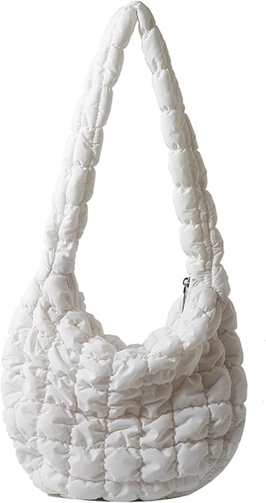 Quilted Tote Bag for Women Padded Shoulder Bag Large Hobo Purse Lightweight Nylon Padding Handbag | Amazon (US)