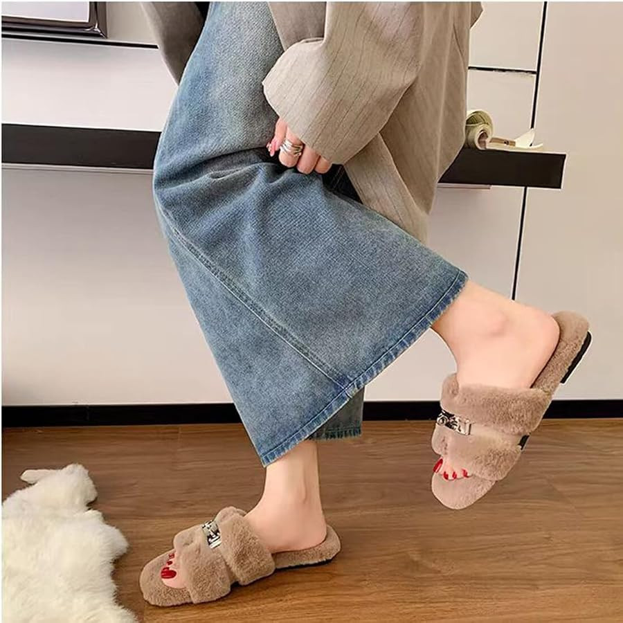 Axellion Womens Fuzzy Slides Open Toe Fluffy House Slippers | Amazon (US)