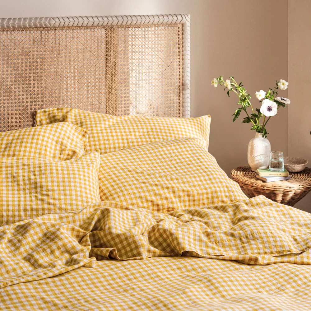 Honey Gingham Linen Blend Pillowcases (Pair) | Piglet