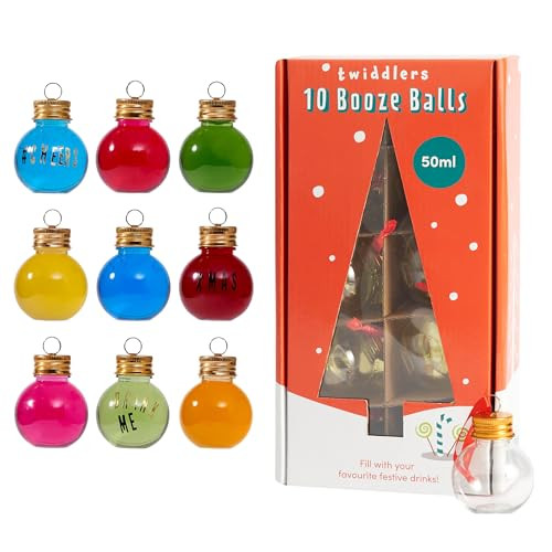 THE TWIDDLERS 1.8 oz/ 50 ml Small Juice Bottles Christmas Ornament Drink Balls (10 Pack) 2.4 Inch Booze Balls Christmas Ornament Shot Glasses, Fillable Drink Ornament Booze Balls, Tree Ornament Cups | Amazon (US)