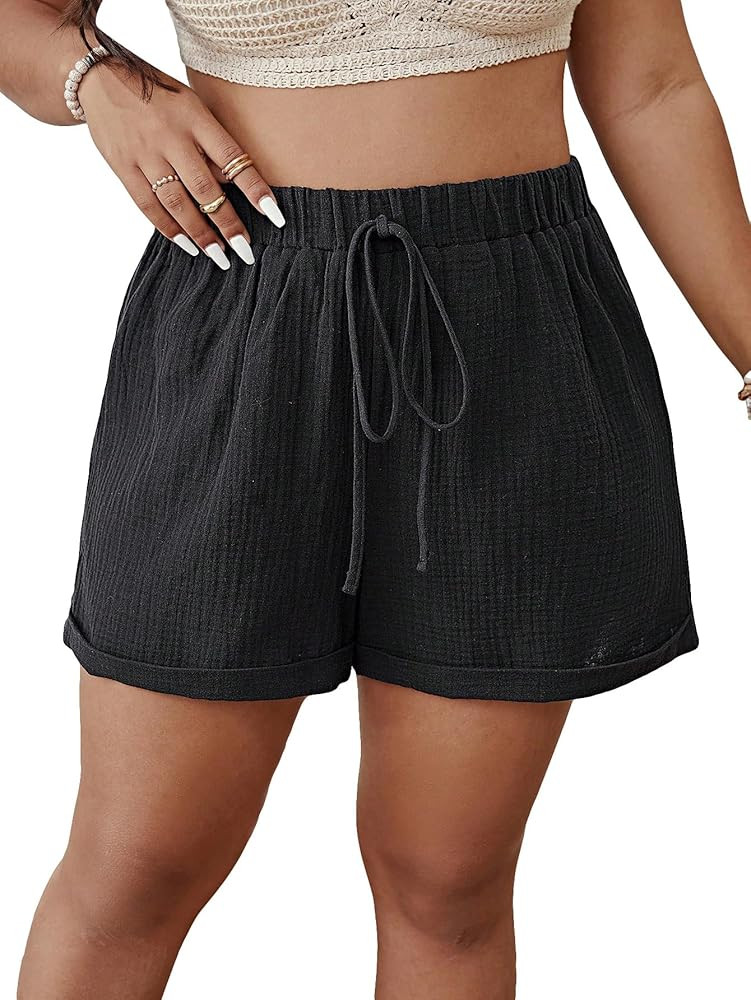 MakeMeChic Women's Plus Size Wide Leg Shorts Summer Casual Elastic Waisted Lounge Shorts | Amazon (US)