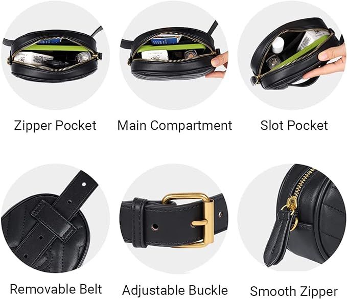 Geestock Fanny Packs for Women Fashionable, Black Leather Waist Bags Waterproof Belt Bag Stylish ... | Amazon (US)