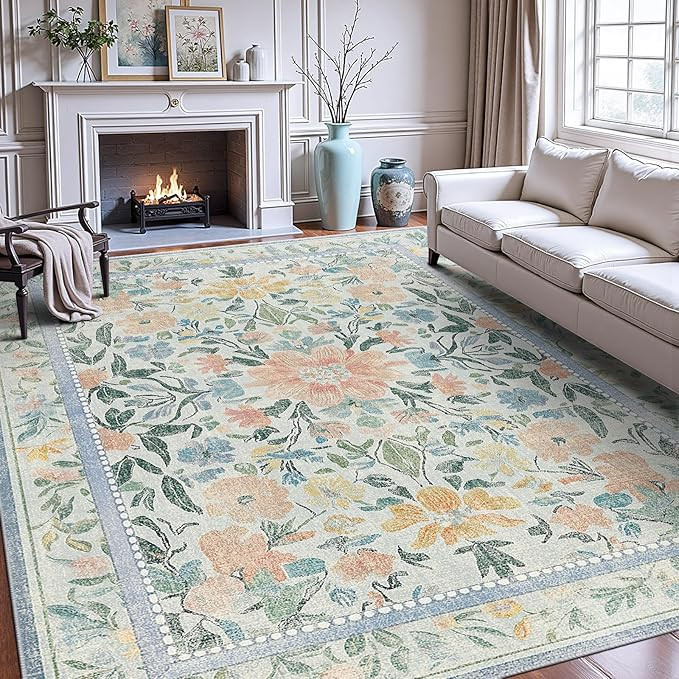 Area Rug 6x9 Cleaned:Machine Washable Rug for Living Room Soft Bedroom - Low Pile Faux Wool Carpe... | Amazon (US)