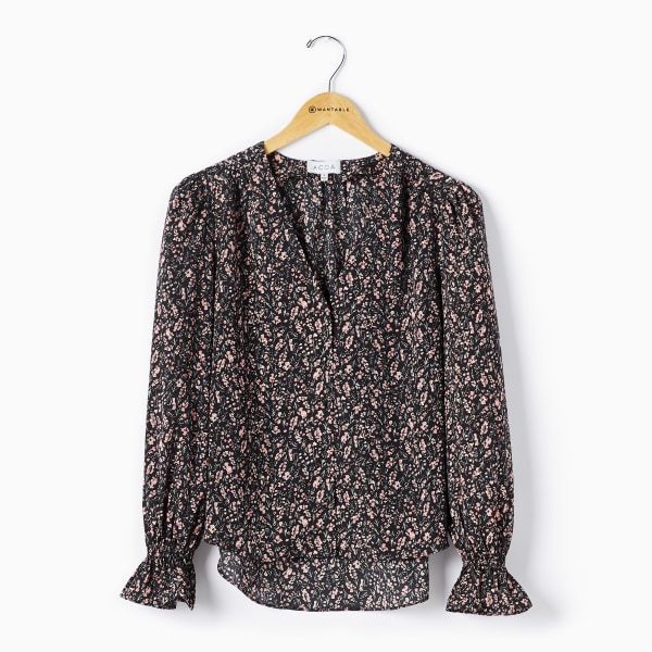 Floral V-Neck Button Down Top in Black/Pink | Wantable | Wantable