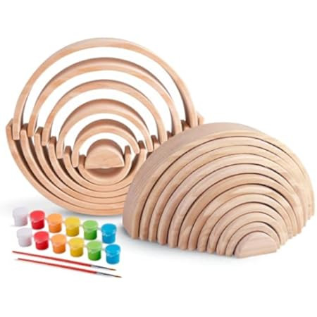 MerryHeart Wooden Rainbow Stacking Toy, 12 Piece Natural Wood Rainbow Stacker, Extra Large Rainbow S | Amazon (US)