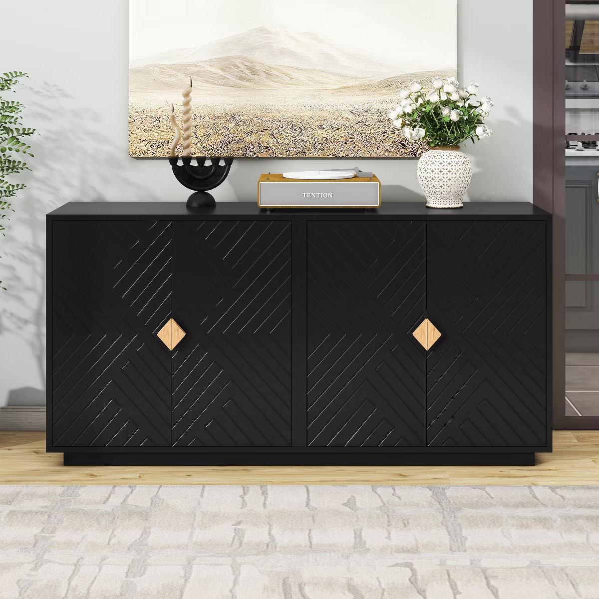 60" Modern Functional Large Storage Space Sideboard with Wooden Triangular Handles and Adjustable... | Target