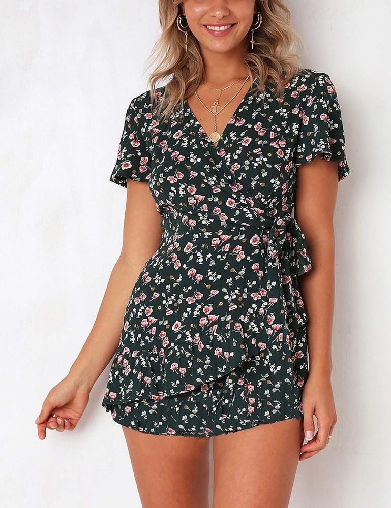Relipop Summer Women Short Sleeve Print Dress V Neck Casual Short Dresses | Amazon (US)