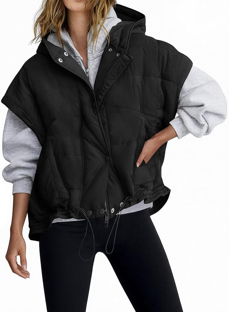 Tankaneo Womens Oversized Hooded Quilted Puffer Vest Cap Sleeve Warm Trendy Jackets Padded Outerw... | Amazon (US)