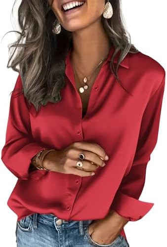 Zeagoo Satin Blouses for Women Silk Button Down Shirts Long Sleeve Business Casual Tops | Amazon (US)