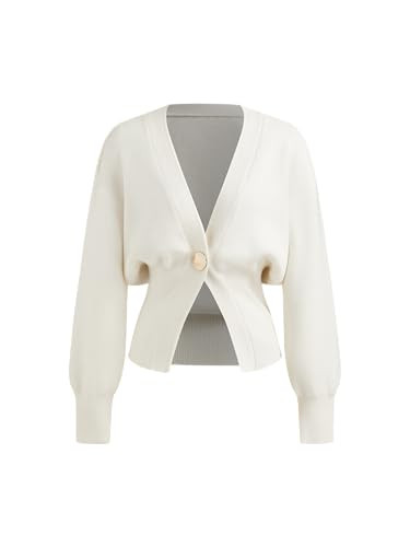 CIDER Cardigan Sweater for Women Knitted Long Sleeve V Neck Trendy Open Front Button Sweater: White, L | Amazon (US)