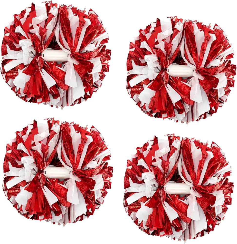 4Pcs Metallic Cheerleading Pom Poms for Kids, Creatiee 2 Pair Cheerleader Cheering Squad Pompoms ... | Amazon (US)