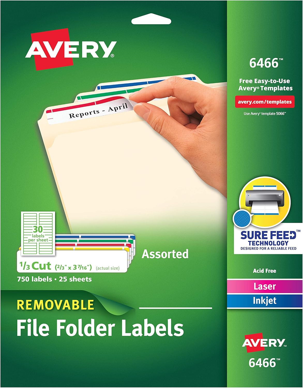 Avery Removable 2/3 x 3 7/16 File Folder Labels 750 Pack (6466) | Amazon (US)
