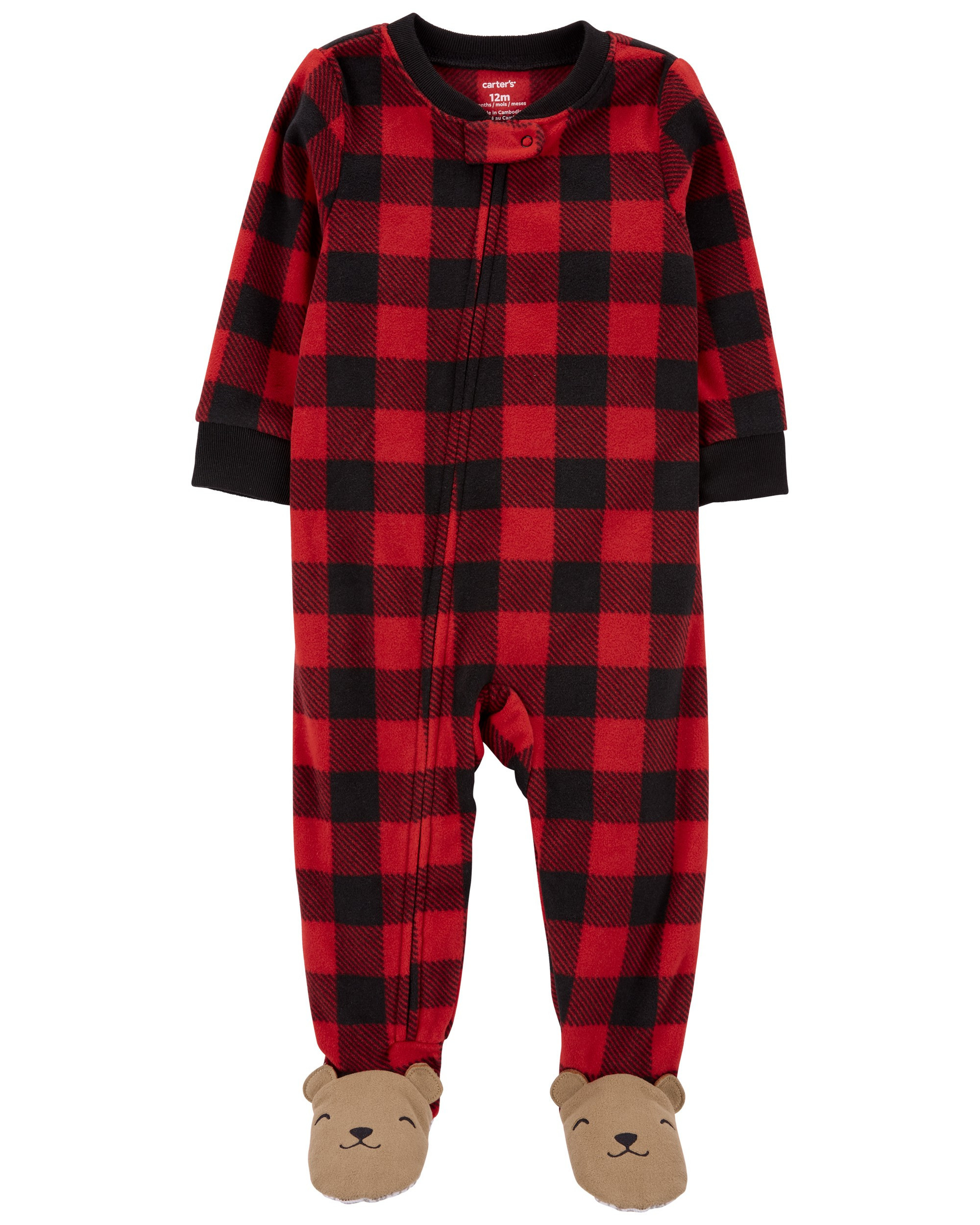1-Piece Buffalo Check Fleece Footie PJs | Carter's