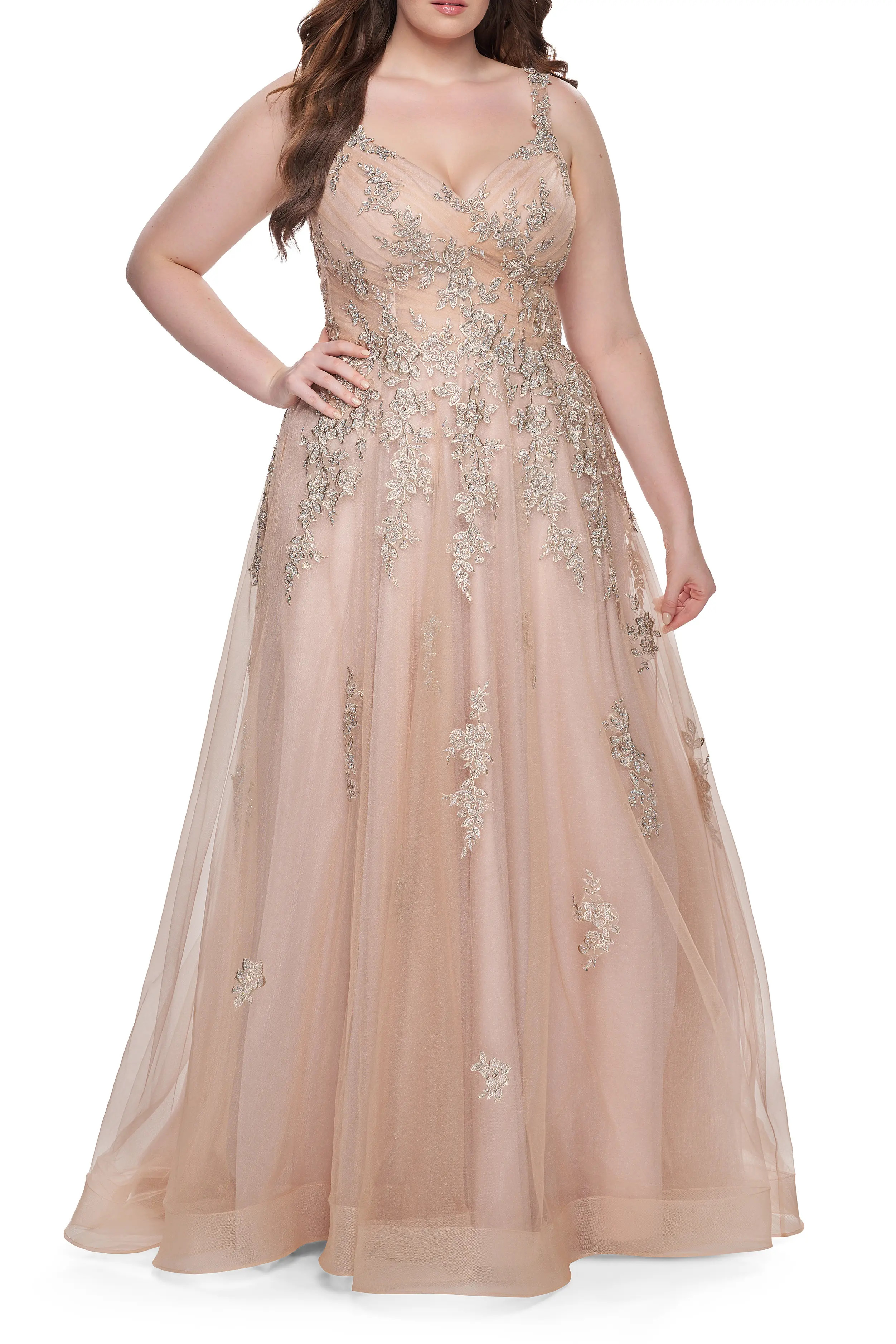La Femme Lace Embellished Tulle A-Line Dress with Illusion Back (Women) | Nordstrom | Nordstrom
