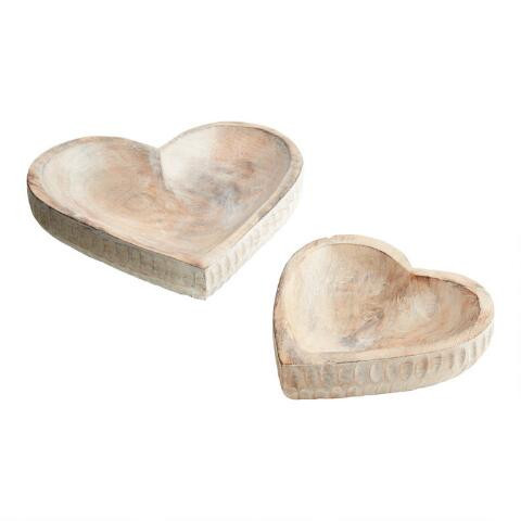 Whitewash Hand Carved Wood Heart Trinket Dish | World Market