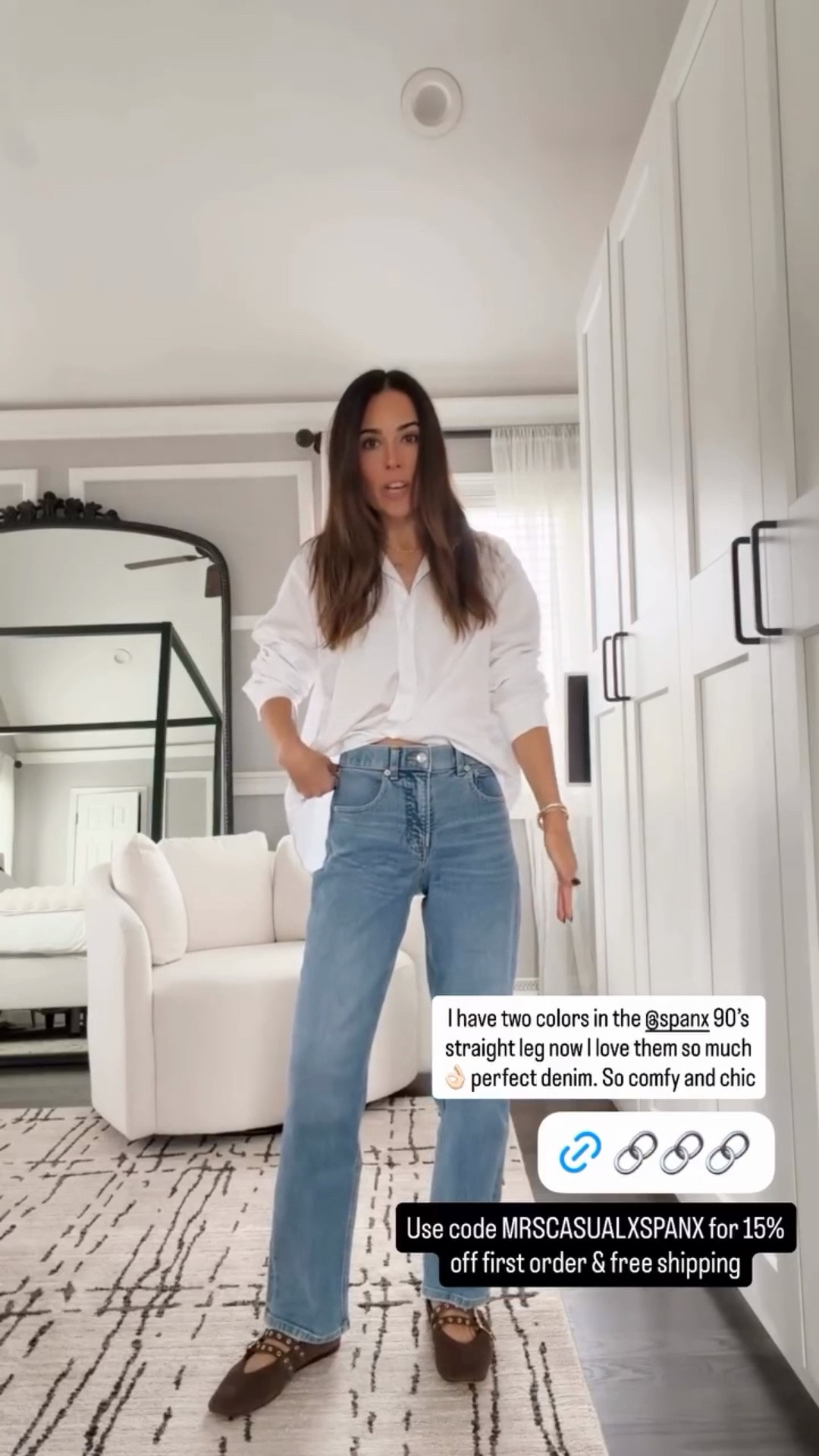 Use code MRSCASUALXSPANX for 15% off first order & free shipping I have two colors in the @spanx 90’s straight leg now I love them so much 👌🏻 perfect denim. So comfy and chic