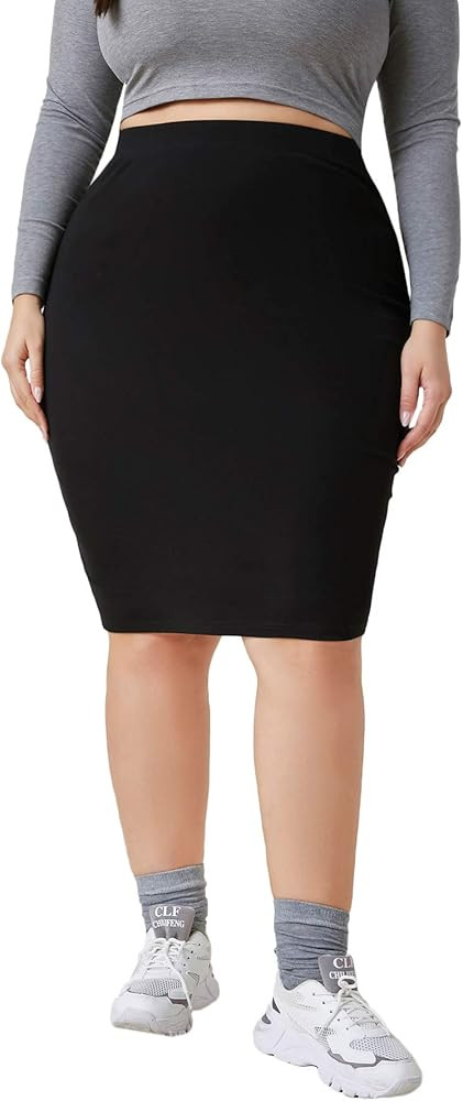Verdusa Women's Plus Size High Waist Knee Length Bodycon Pencil Skirt | Amazon (US)