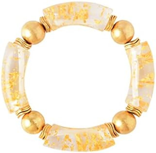 LALAPPLE Gold Plated Beaded Acrylic Bamboo Tube Bangle Bracelets for Women, Colorful Chunky Curve... | Amazon (US)