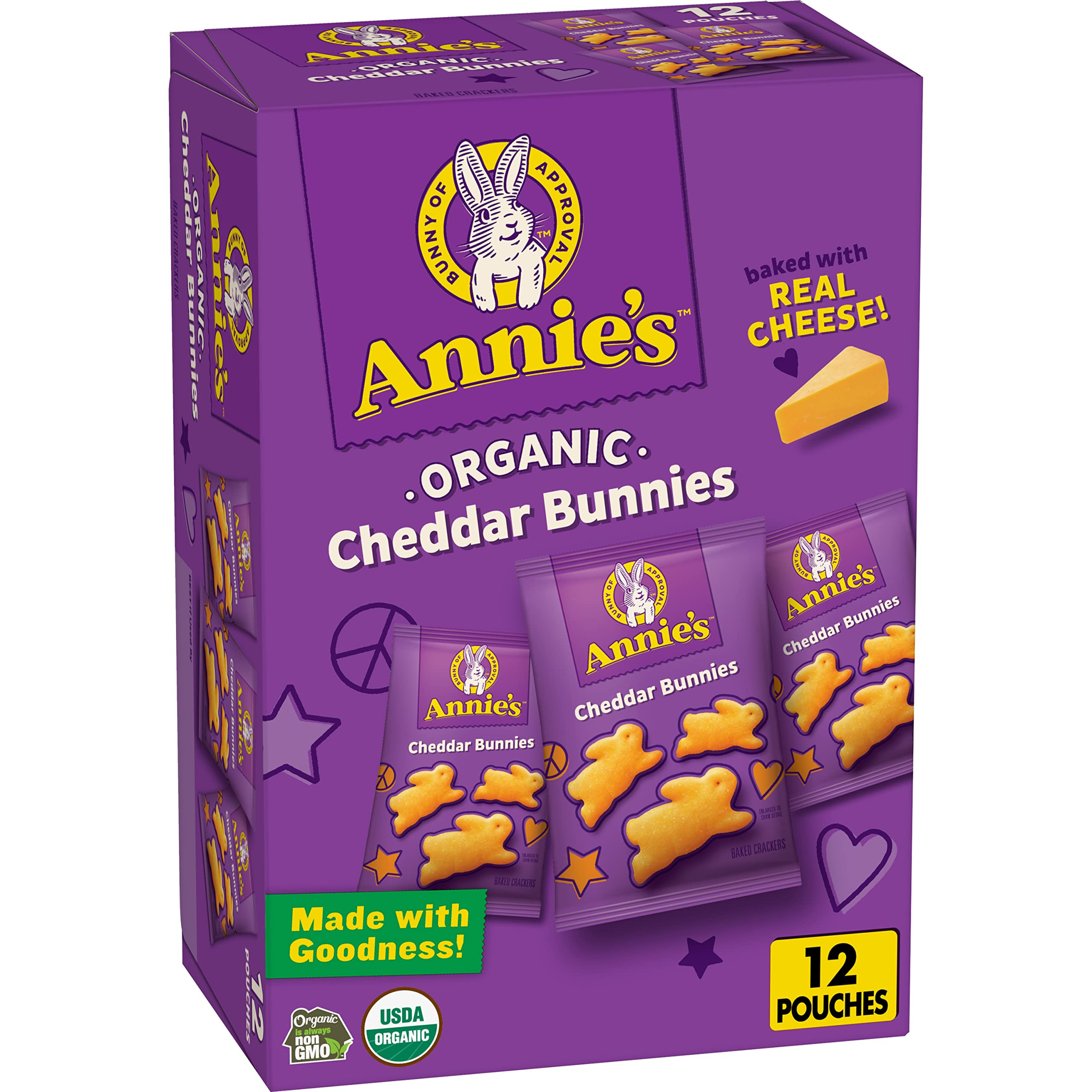 Annie's Organic Cheddar Bunnies Baked Snack Crackers, 12 oz., 12 Pouches | Amazon (US)
