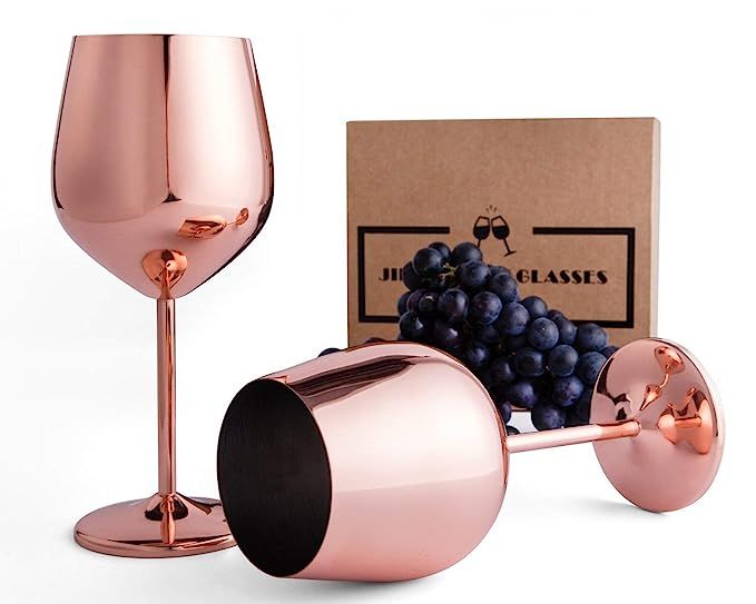 Stainless Steel Stemmed Wine Glasses - 18 oz Shatter Proof Copper Coated Unbreakable Wine Goblets... | Amazon (US)