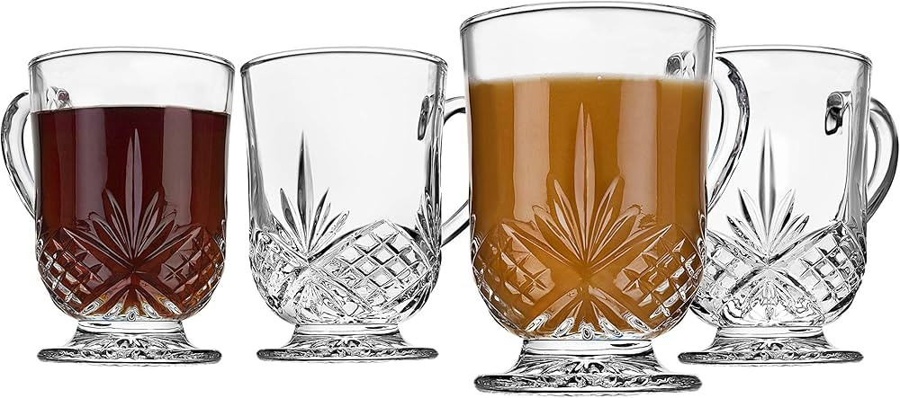 Godinger Coffee Mugs, Tea or Hot Water Glass Cups - Dublin Collection, Set of 4, 10 fluid ounces | Amazon (US)