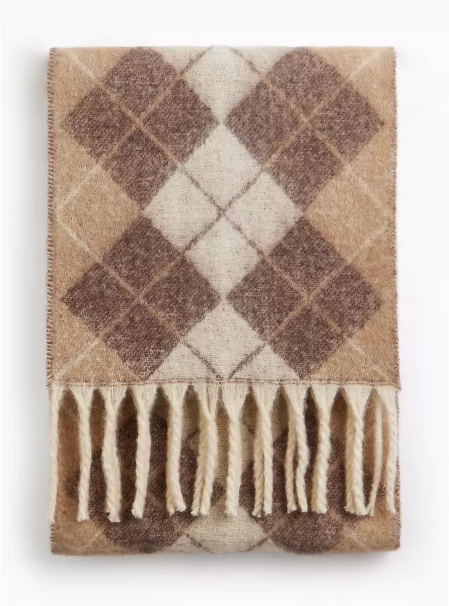 Neutral Argyle Heavyweight Scarf One Size | Tu Clothing