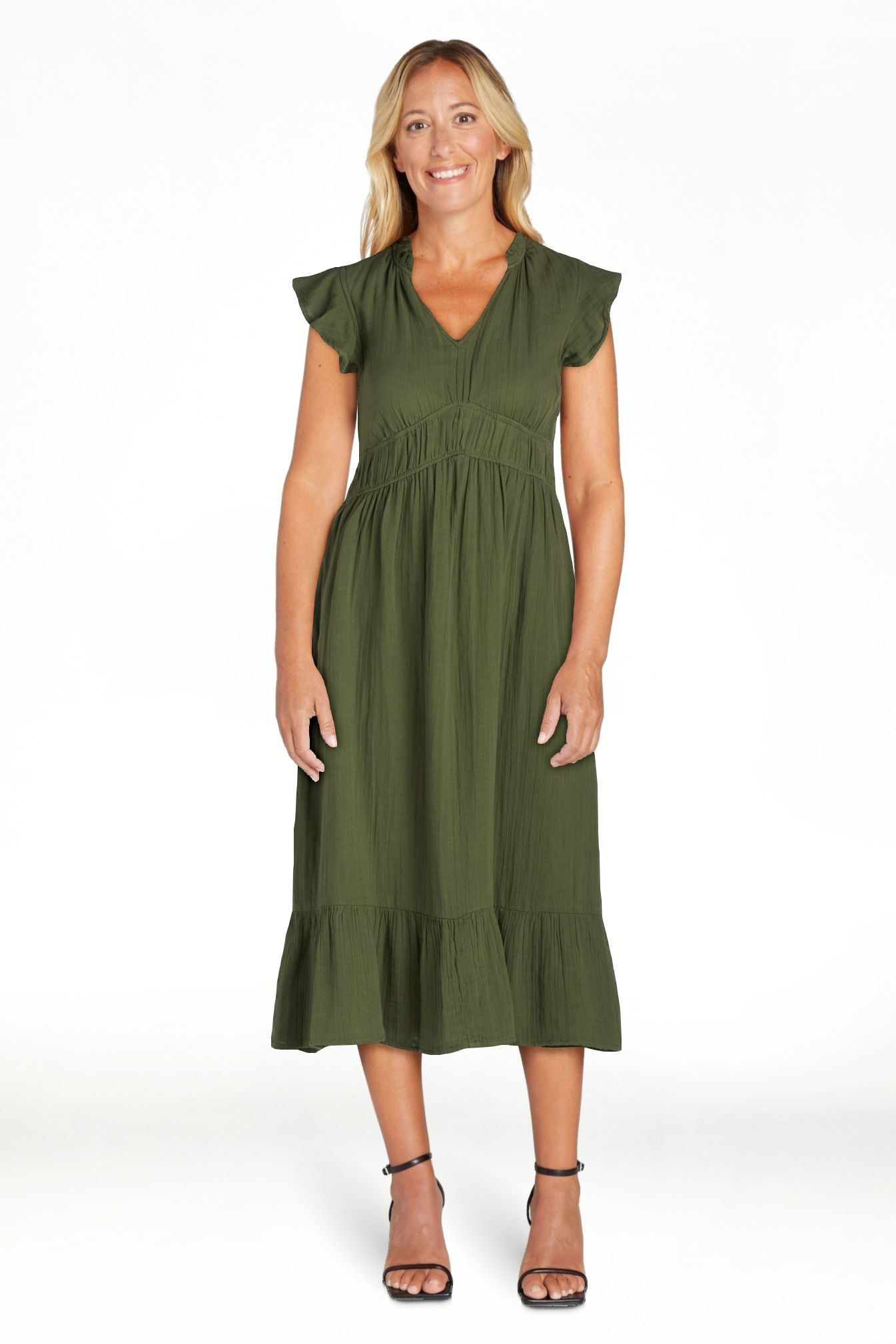 Time and Tru Women's and Women's Plus Double Cloth Midi Dress, Sizes XS-4X | Walmart (US)