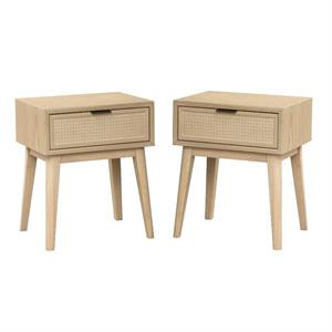 Home Square 2 Piece Cane Wood Nightstand Set in Light Brown | Cymax