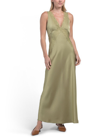 Linen Blend Satin V-neck Empire Waist Dress | Juniors | Marshalls | Marshalls