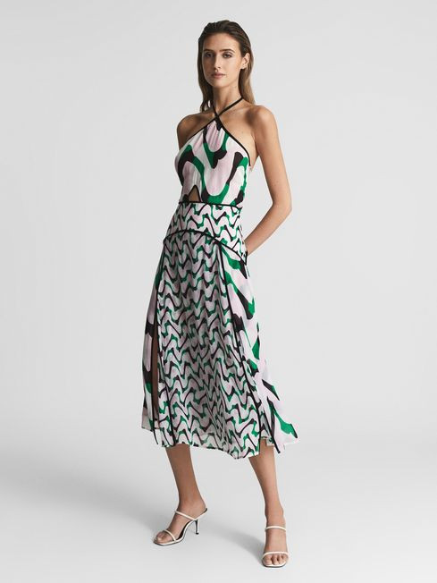 Reiss Pink/Green Alex Cut-Out Midi Dress | Reiss (UK)