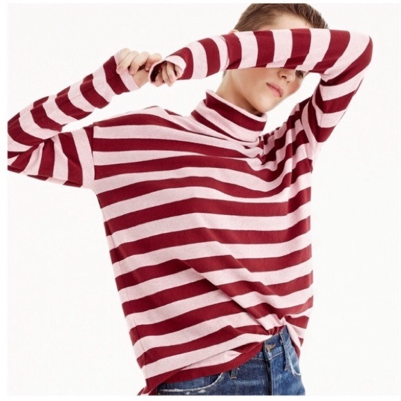 J. Crew Red And Pink Striped Turtleneck | Poshmark