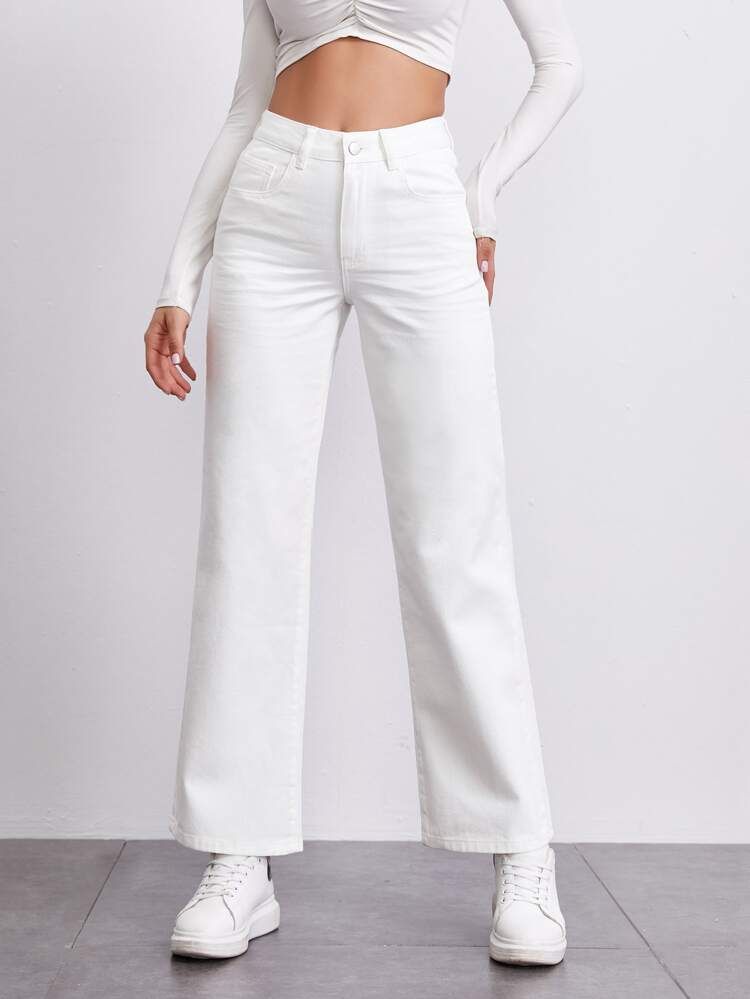 SHEIN BASICS Stone Wash Middle-Waisted Straight Jeans | SHEIN