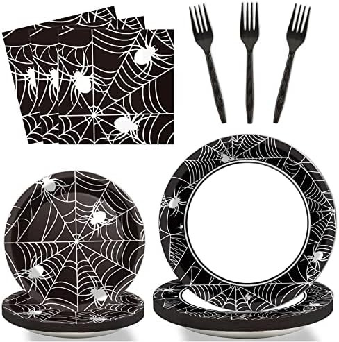 96 Pcs Halloween Party Paper Plates Napkins Supplies Spider Web Disposable Tableware Decorations ... | Amazon (US)
