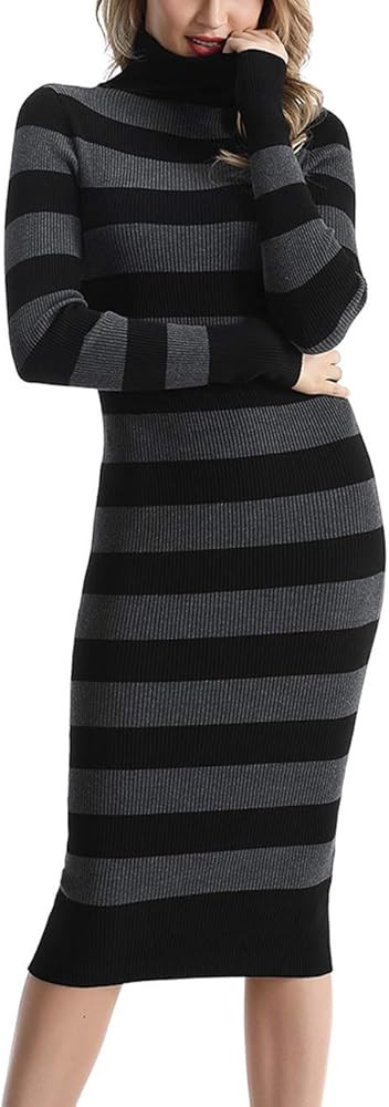 Women's Turtleneck Ribbed Elbow Long Sleeve Knit Sweater Dress       
Material: Viscose and Chinl... | Amazon (US)