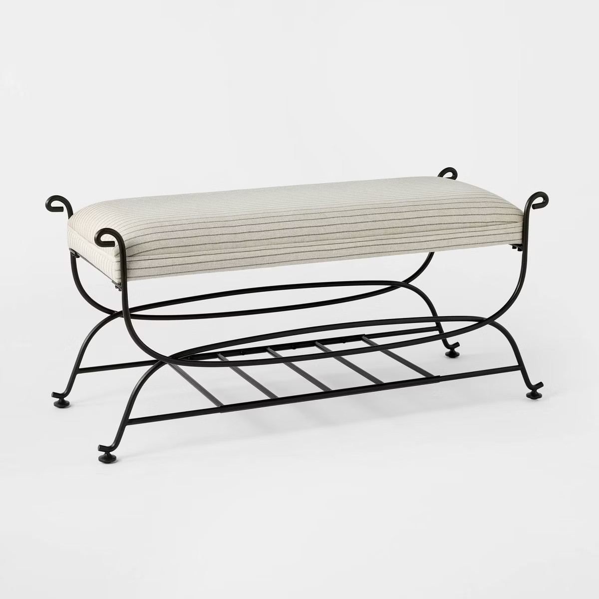 Metal Bench Brown Metal Performance Stripe Fabric Brown Metal - Threshold™ designed with Studio... | Target
