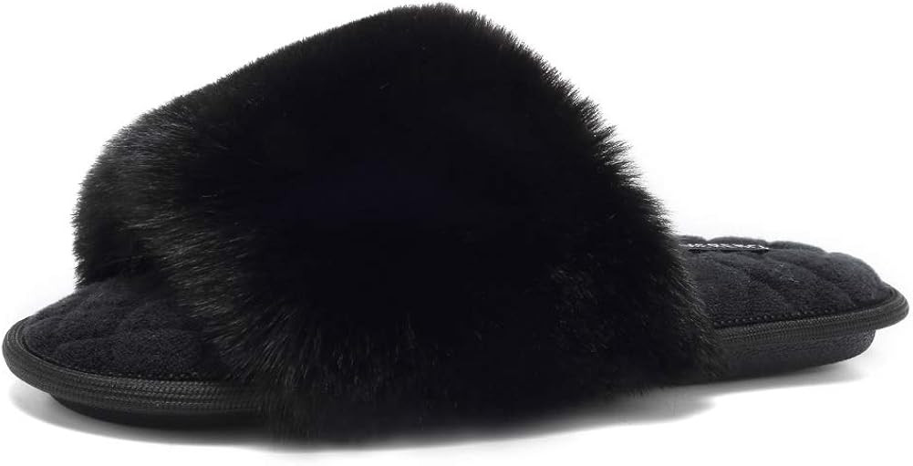 FANTURE Women's Furry Faux Fur Slippers Cozy Memory Foam House Slippers Soft Comfy Flat Slide San... | Amazon (US)