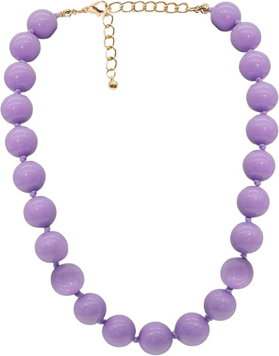 Chunky Big Beaded Necklace for Women Large Bold Beads Choker Necklaces Boho Round Ball Bead State... | Amazon (US)