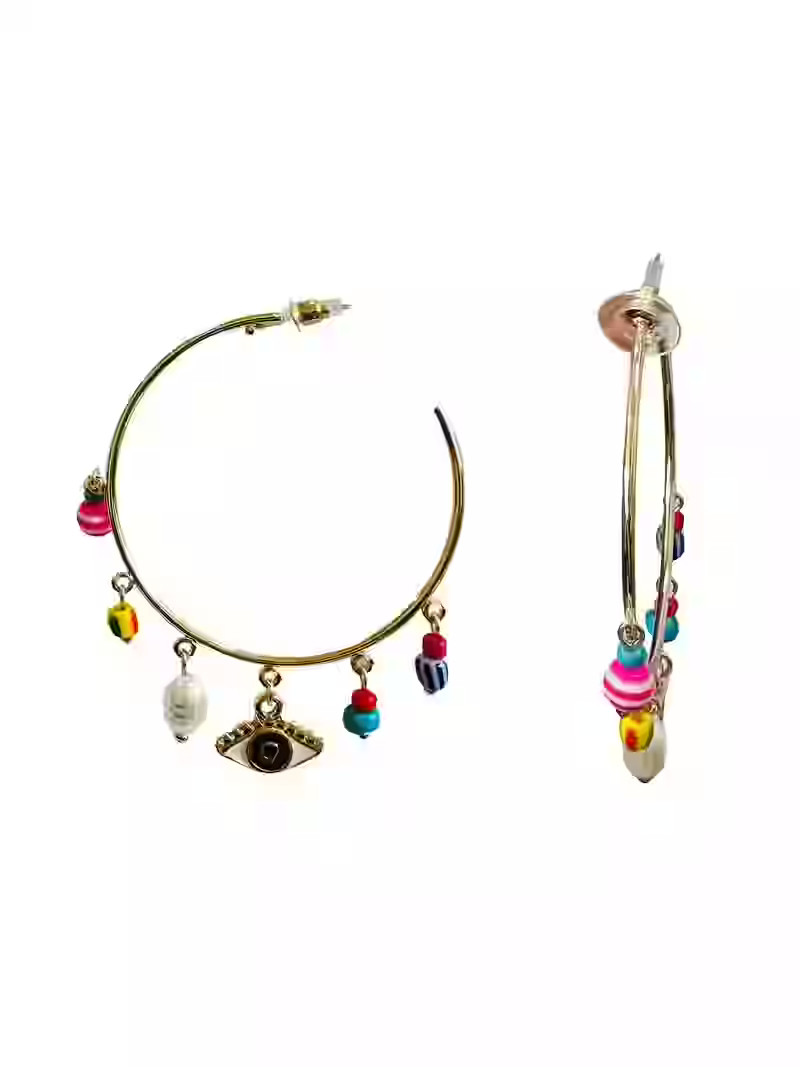 No Boundaries Multi-Colored Beads Hamsa Hand Gold Drop Hoops for Female Adults and Teens | Walmart (US)