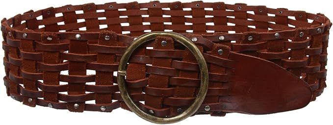 Women's 3" Wide Perforated Waist Braided Woven Solid Vintage Leather Round Belt | Amazon (US)