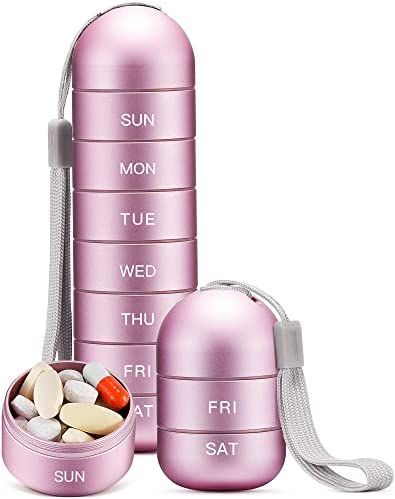 Zannaki Metal Moisture Proof Weekly Pill Organizer, Stackable Aluminum Alloy BPA Free Travel Hiki... | Amazon (US)