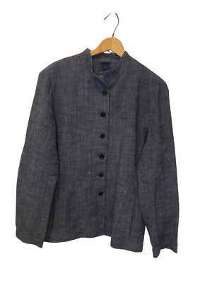 Eileen Fisher Linen Blend Button Down Jacket Blazer Mandarin Collar Size Medium | eBay US
