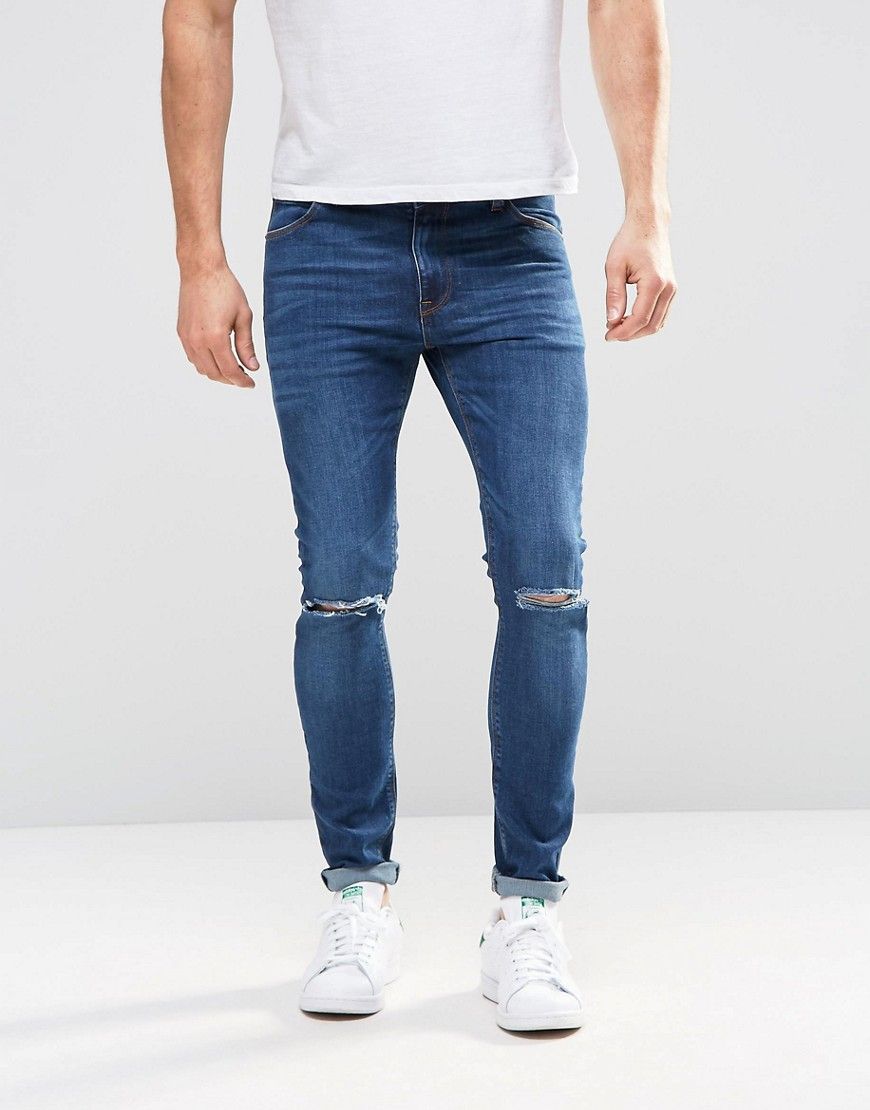 ASOS Super Skinny Jeans With Knee Rips - Blue | ASOS US