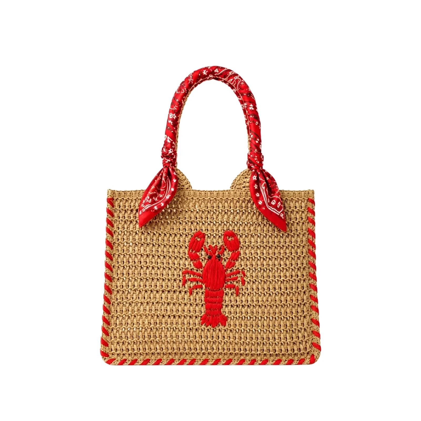 Small Natural Woven Straw Beach Purse, Lobster Embroidery Raffia Shoulder Bag, Mini Summer Woven ... | Walmart (US)