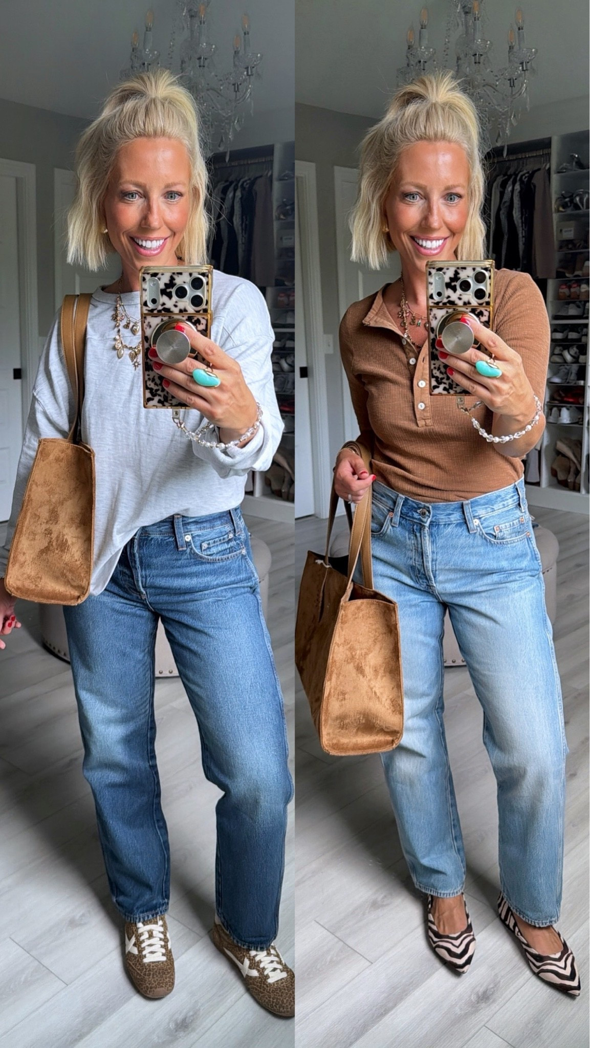 Grab these jeans for only $24 (normally) $40!!!! The light wash I got my true size 4 and they run big - darker wash I sized down to a 2!
Zebra print shoes run big - size down 1/2 a size!