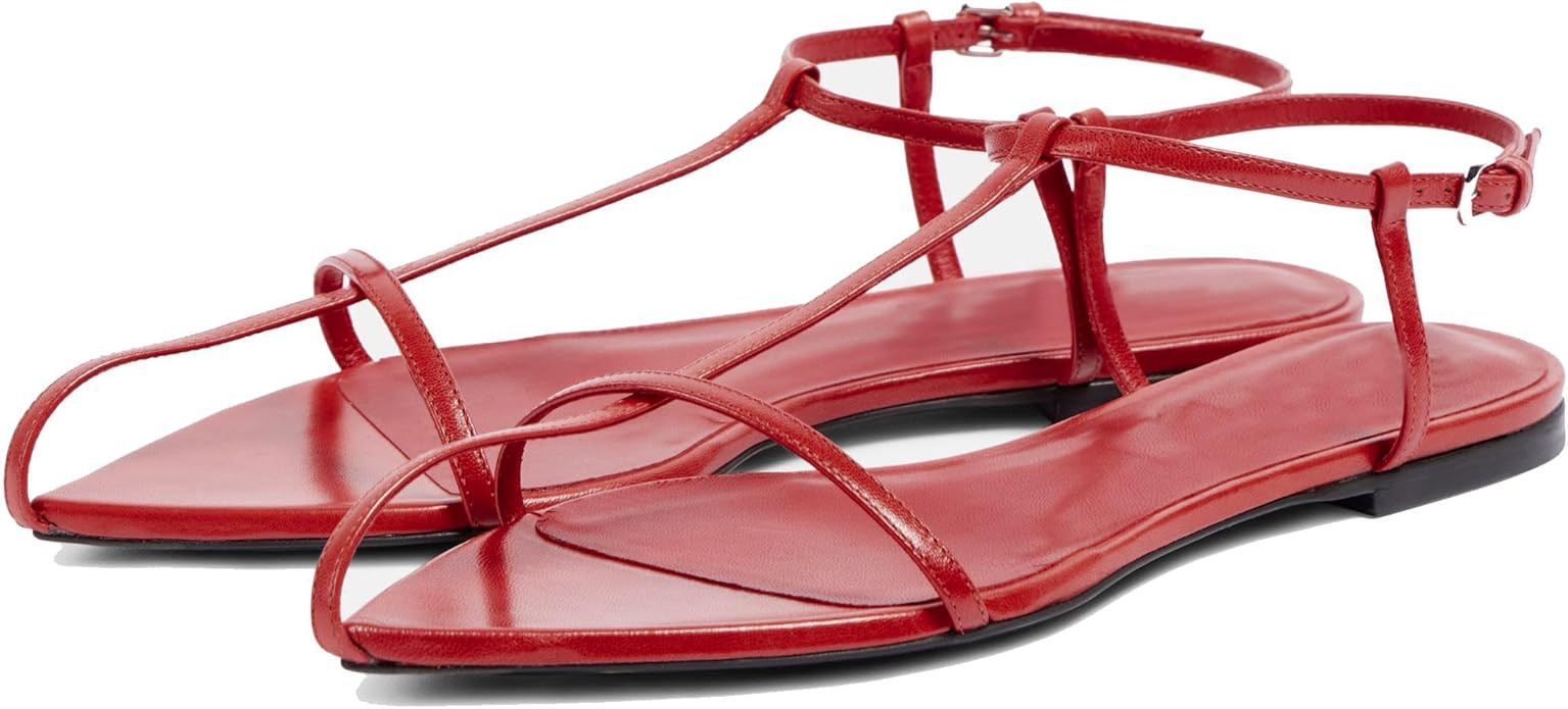 Women's Pointed Open Toe Slides Sandals Buckle Ankle Strap Slip-On Flats | Amazon (US)