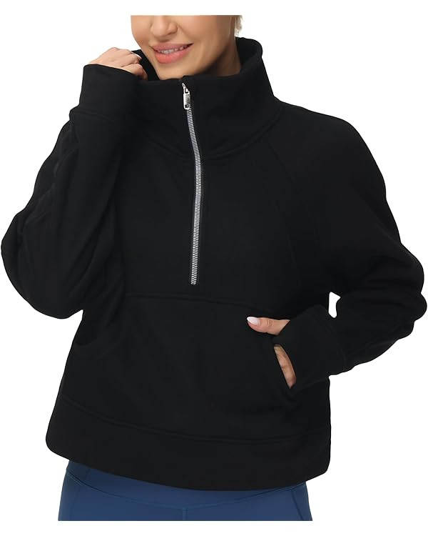 THE GYM PEOPLE Womens' Half Zip Pullover Fleece Stand Collar Crop Sweatshirt with Pockets Thumb H... | Amazon (US)