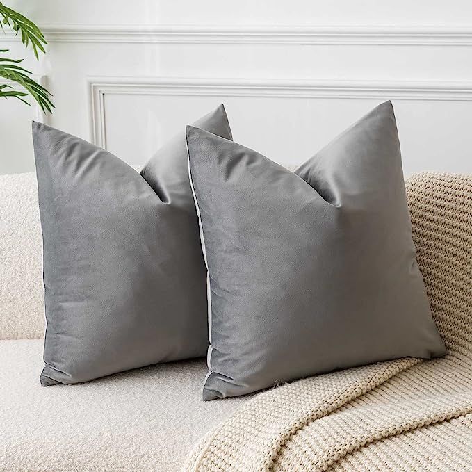 JUSPURBET Grey Velvet Throw Pillow Covers 24x24 inch Set of 2 for Living Room Couch Sofa Bedroom ... | Amazon (US)