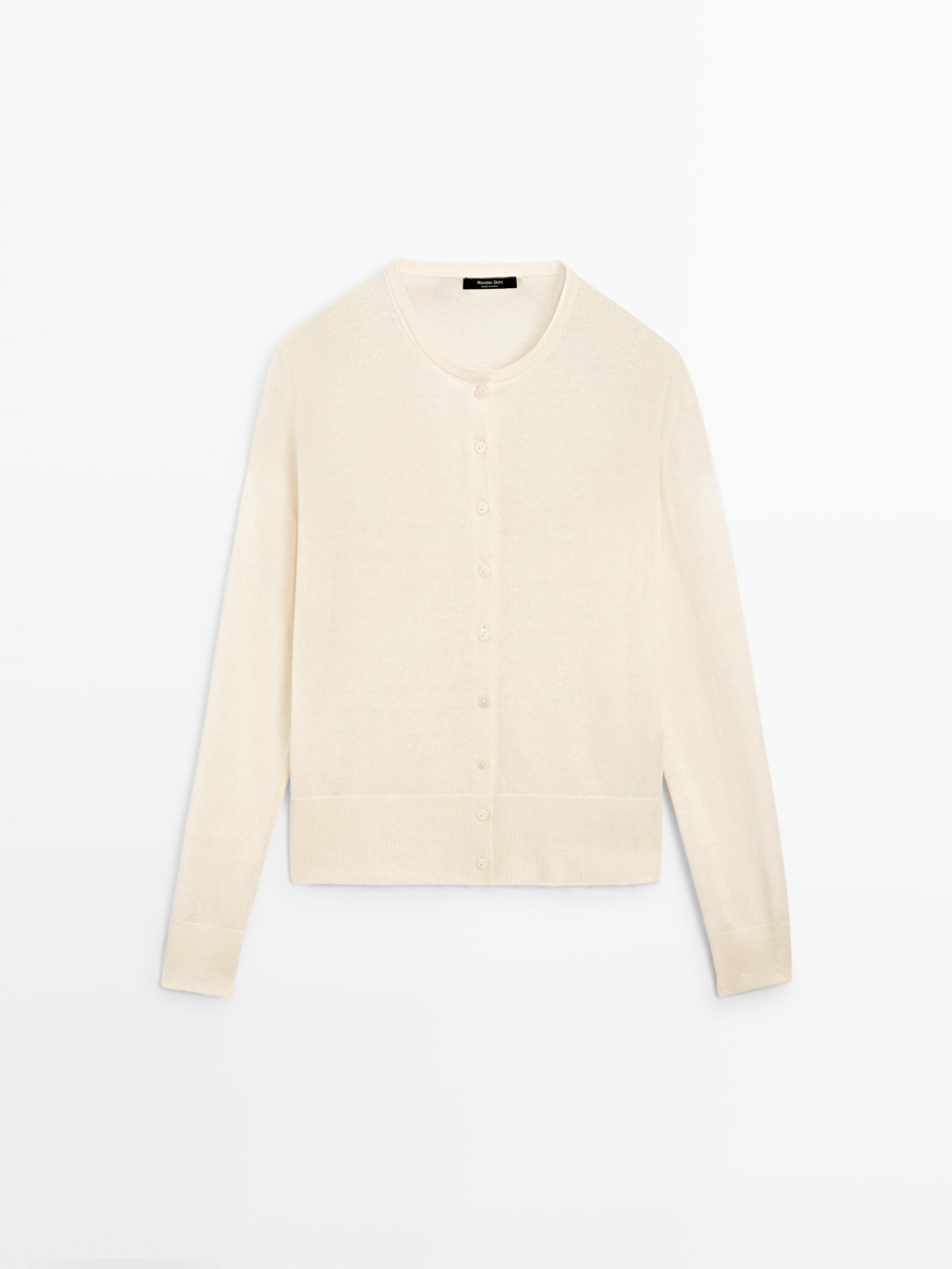 Linen knit cardigan with buttons \u00b7 Vanilla, Chocolate \u00b7 Cardigan | Massimo Dutti | Massimo Dutti UK
